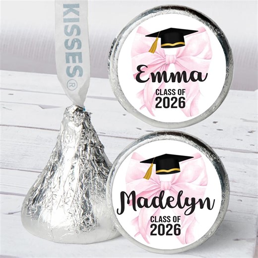 Graduation Stickers, Chocolate Kiss Stickers, Graduation Party Favors, Class of 2026 Pink Bow Party Favors - Set of 108 - Etsy