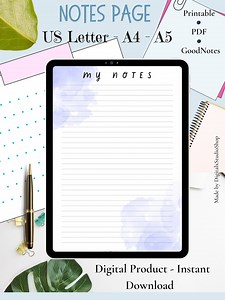 Notes Page Printable, Lined Notes, Digital Product, Note Taking, Writing Paper, Notes Planner Insert, A4/a5/letter, Instant Download PDF - Etsy UK