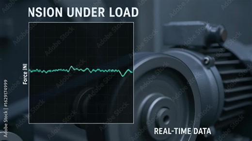 Tension belts industrial machinery load with real time data graph displaying force changes and mechanical performance for power transmission systems