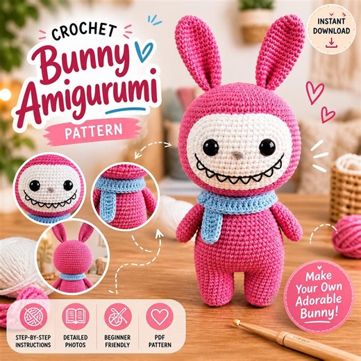 Labubu Crochet Pattern, Amigurumi Labubu Pattern PDF, Pink Monster - Etsy