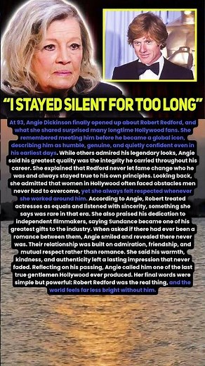 Angie Dickinson Finally Reveals The Truth About Robert Redford#shorts