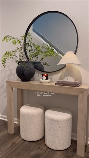 Jeanny Sánchez on Instagram: "Styling my console table for spring 2026 🥰🫶🏻 I wanted to create a cozy atmosphere in the entryway with this cute rechargeable linen table lamp from homegoods and I love the result! Looks great on the console table! 😍 Comment SHOP to receive the link 🔗 Save, SHARE, repost for console table decor ideas 💡 #consoletabledecor #consoletablestyling #homegoods #homegoodsfinds #entrywaytable Cozy entryway, thin entryway, narrow space to decorate, creating a cozy and el