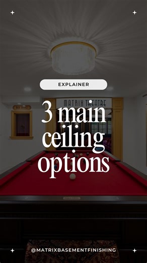 Matrix Basement Finishing on Instagram: "We get this question all the time 👇 Drywall ceiling Painted black ceiling Drop ceiling Nate Keller breaks down the 3 main basement ceiling options and what to consider with each. Small detail. Big impact on how your basement looks and feels. Save this for later. Follow for straight-up basement knowledge. #matrixbasements #basementremodel"