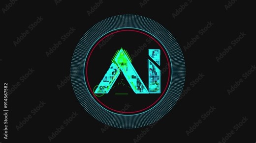 AI text animation with glitch effect, AI letters animation of glowing binary code symbols with outgoing beams on alpha background, 4k abstract artificial intelligence tech animated template video,