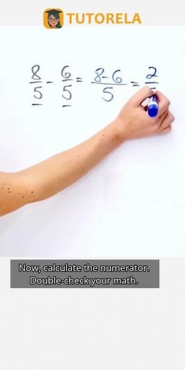 Subtract Fractions: Solve 8/5 - 6/5 Quickly #Math #OperationsWithFractions #SubtractionOfFractions