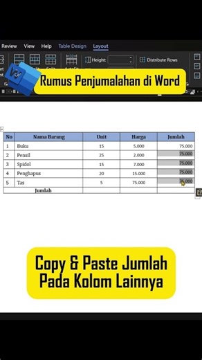 Cara Membuat rumus penjumlahan di word #word #excel #shorts