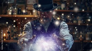 Magician performs spellbinding tricks on stage, captivating audience with mystique and wonder