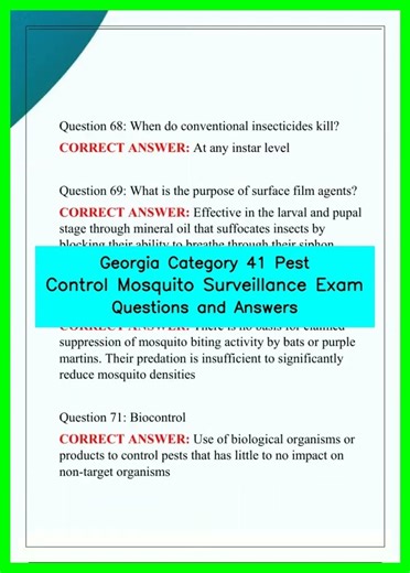 Georgia Category 41 Pest Control Mosquito Surveillance Exam Questions and Answers video