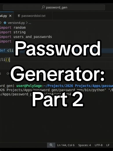 I added user login to my password generator. Still a work in progress, but I’m building it step by step and trying to improve my programming practices as I go. #python #programming #coding #tech #STEM