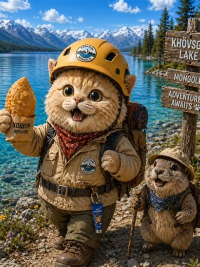 🐱 안녕! 이번엔 맑고 푸른 물빛과 장엄한 산맥이 펼쳐진 **몽골(Mongolia)**의 **홉스굴 호수(Khövsgöl Lake)**를 탐험하러 온 순식이야! 😸🏞️🥟🦫 홉스굴 호수에 도착하자마자 눈앞에 펼쳐진 투명한 물빛과 멀리 이어진 눈 덮인 산맥을 보고 완전히 감탄해버렸어! ✨ 발밑의 탐험길을 따라 걸으면서도, 한 손엔 따뜻하고 맛있는 호쇼르를 꼭 들고 있었지 뭐야! 😆🥟 맛있는 간식을 챙긴 덕분에 탐험은 더 즐거워졌고, 이번엔 귀여운 꼬마 마멋 친구까지 함께 걸어줘서 정말 특별한 순간이 되었어. 맑은 호수와 대자연, 그리고 새로운 친구까지… 이번 몽골 여행은 정말 오래 기억에 남을 것 같아! 💨💙 그리고 이런 탐험길에서도 내 여행 필수템은 빠질 수 없어! 🪥✨ 허리에 딱 매달려 있는 ‘엣 호작도’ 치약 덕분에, 맛있는 호쇼르를 먹은 뒤에도 상쾌한 마무리를 준비 완료! 안전모와 장비, 간식, 그리고 호작도까지 챙긴 완벽한 탐험자 모드라구! 🦁🧡 🎒 오늘
