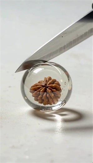Transparent walnut being sliced