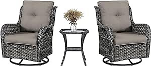 Belord 3 PCS Patio Furniture Set - Mixed Grey Wicker Swivel Rocking Chair Set with Side Table