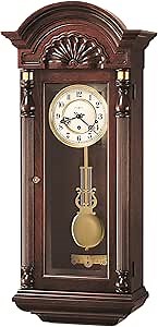 Howard Miller La Salle Wall Clock 547-429 – Vintage Mahogany Finish, Vintage Home Decor, Brass-Finished Lyre Pendulum, Key-Wound, Triple-Chime Movement