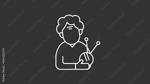 Animated old lady white line icon. Female pensioner. Grandmother. Loop HD video with chroma key, alpha channel on transparent background, black solid background. Outline motion graphic animation