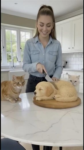 POV: She Cuts a Dog-Shaped Cake, One Cat Freaks Out While the Other Judges 😹🎂