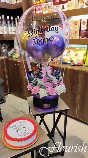 Birthday balloon bouquet with customized cake | Flourish - Event Planning & Decor