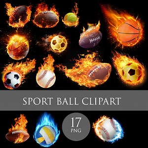 Sports Ball PNG Design Bundle: 17 Flaming Overlays (digital Download) - Etsy