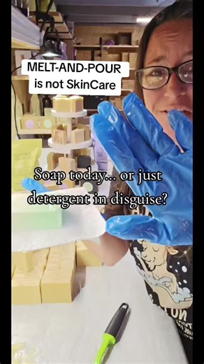 That pretty bar may have started as a premade block. 👀 Before you buy “handmade soap,” flip it over and READ the ingredients. Marketing can make anything sound good. The ingredient list tells the real story. #GoatMilkSoap #SensitiveSkin #NaturalSkincare #MatureSkin #HandmadeSoap