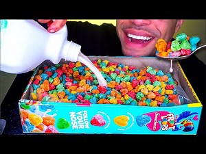 ASMR EATING FROOT LOOPS OUT OF THE BOX MILK POUR SPOON MOUTH SOUNDS NO TALKING LIFE HACK