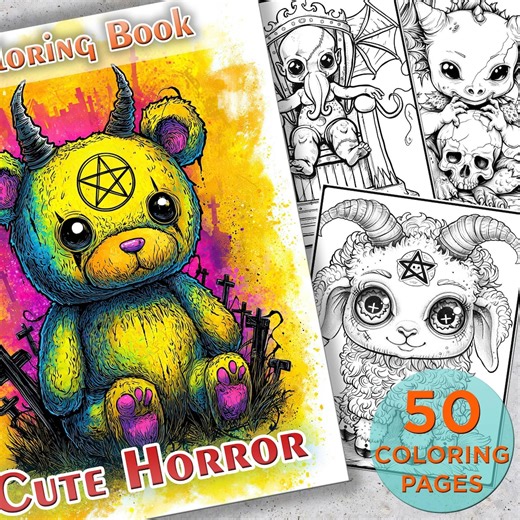 50 Cute Horror Coloring Pages, Horror Animals Printable Grayscale Coloring Book Pages, Mystic and Creepy Digital Coloring Book - Etsy Australia