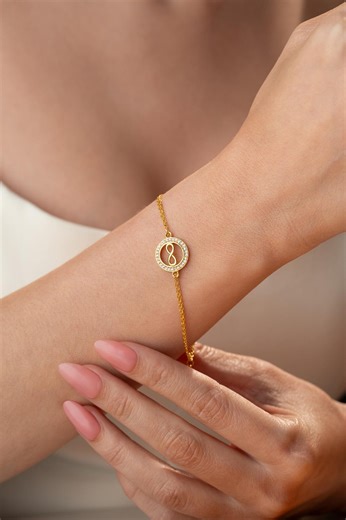 Infinity Circle Gemstone Bracelet in 925 Sterling Silver, Adjustable Infinity Symbol Bracelet - Etsy