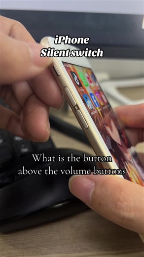 What’s the button above the volume button on iphone Specific functions of the Silent Switch \t1.\tSwitch pushed down (orange visible) = Silent Mode \t•\tIncoming calls, notifications, and alert sounds will not ring \t•\tThe phone will vibrate (if vibration is enabled) \t•\tAlarms, timers, and emergency alerts will still sound \t•\tGame sounds and the camera shutter sound (in some regions) may be muted \t2.\tSwitch pushed up (no orange visible) = Ring Mode \t•\tIncoming calls, notifications, and 