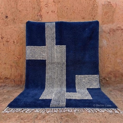 Blue Rug 10x14, Large Navy Area Rug, Handmade Wool Carpet - Etsy