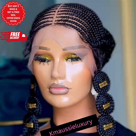 Short Updo Ghana Weaving Pony Tails, Full Lace Synthetic Braided Updo Wig, African Braids - Etsy Canada