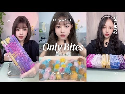 Qiqi's crunchy unique colorful hard ice || Ice Eating || Only Bites || [ qiqi778810 ]
