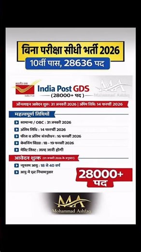 India Post GDS Recruitment 2026 || GDS New Vacancy 2026 || Post Office Recruitmet Bharti 2026