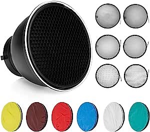 Soonpho Standard Reflector Beauty Dish Diffuser Lamp Shade 7"/ 18cm Photography with 10°/20°/30°/40°/50°/60° Degree Honeycomb Grid,6 Colors Soft Cloth for Studio Strobe Flash Light Speedlite