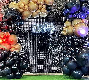 24 Panels Black Shimmer Wall Backdrops, Square Sequins Backdrops with 3D Effect, Large Photo backdrops for Birthday, Graduation, Wedding, Anniversary Party Decoration and Home Decoration