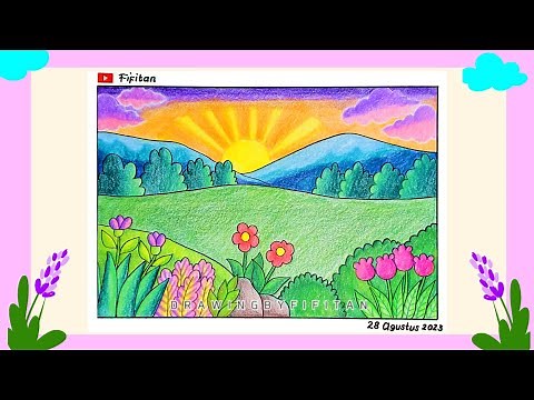 Menggambar dan mewarnai pemandangan mudah buat pemula dengan pensil warna