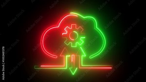 Cloud computing Icon Moving Through Rack Servers in Data Center. neon line Settings icon animation , automation system cloud computing. internet on data network technology. Cloud Service, Cloud.