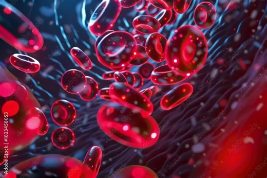 Red blood cells flow smoothly inside human bloodstream under microscope view
