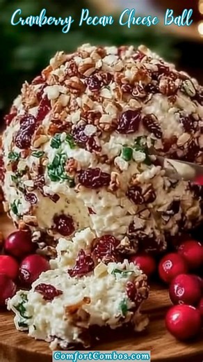 10K views · 35 reactions | 燎 Cranberry Pecan Cheese Ball 樂 This creamy, tangy cheese ball loaded with cranberries and crunchy pecans is perfect for your next gathering! It’s such a hit, and you’ll love how easy it is to whip up!  菱 Ingredients: • 8 oz cream cheese, softened • 1 cup shredded cheddar cheese • 1/2 cup dried cranberries ....  Full Recipe in Comment  | Comfort Combos | Facebook