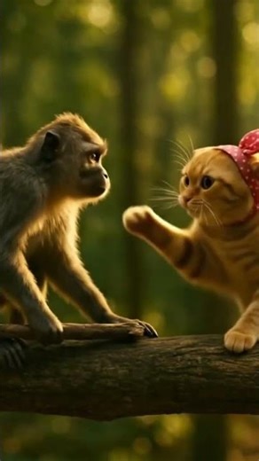 Monkey vs Cat Battle! Who Will Win? 🐱