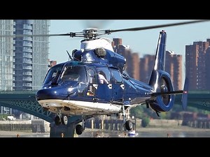 UK Army helicopter Eurocopter AS365N3 Dauphin take off at London heliport