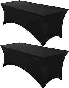 Fixwal Table Cloths for 8 Foot Rectangle Tables, 2 Pack, Black Table Cloths Rectangle 8FT, Fitted Tablecloth, Stretch Spandex Table Cover (96L x 30W x 30H Inch)