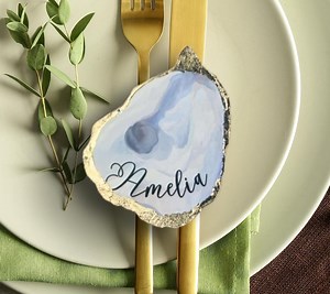 Oyster Shell Place Cards: Gold or Silver Rim - Beach Wedding Decor - Etsy