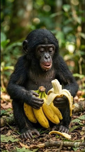 Baby Bonobo Peels and Eats Banana With Tiny Lips 🐒🍌😍 #bonobo #asmr #eating #shortsbeta