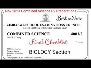 Zimsec Nov 2023, Combined Science Paper 2 , final preparations checklist for Biology section