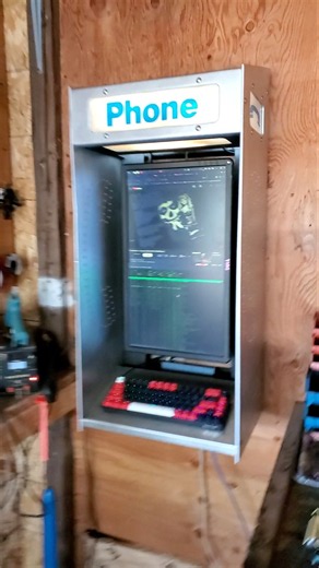 Phone Booth to computer station retrofit complete! #questionableactions