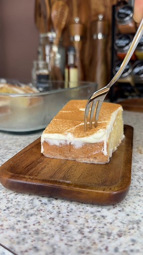Would you eat a soaking wet milk cake? Ingredients: 11/2 cup flour 1tsp baking powder 1/2 cup soft butter I cup sugar 5 eggs 1/2 tsp vanilla extract Watch video for details 1 can Condensed milk 1cup Evaporated milk 2 cups Whole milk If you don't have evaporated milk just boil whole milk until it's reduce in size Wait for the cake to cook completely before you soak it in milk and refrigerate immediately. FOR THE TOPPING 3 deciliter Heavy whipping cream 1/2 cup powdered sugar Cinnamon powder Hope 