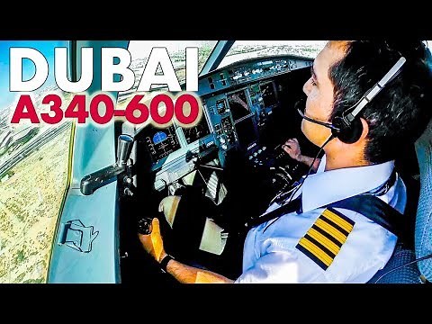 A340 Cockpit Landing Dubai + Great Airport Views