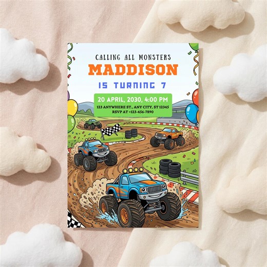 Editable Monster Truck Birthday Invitation, Calling All Monsters Invite, Monster Truck Party, Instant Download - YCL0009 - Etsy