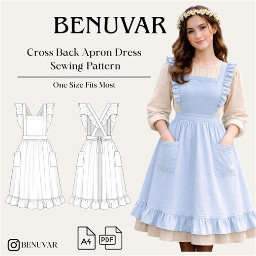Cross Back Apron Dress Sewing Pattern PDF | A4 | Bonus Pattern Included - Etsy