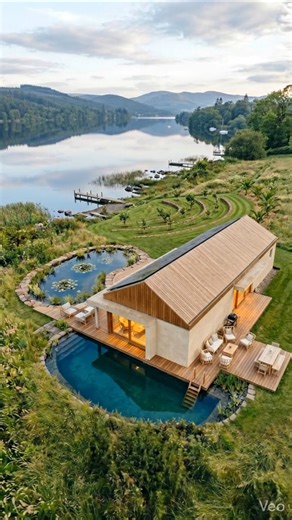 Modern Farmhouse + Swim Pond Build in 38s 🌿🌊 #Shorts #modernhouse #engineering #shorts