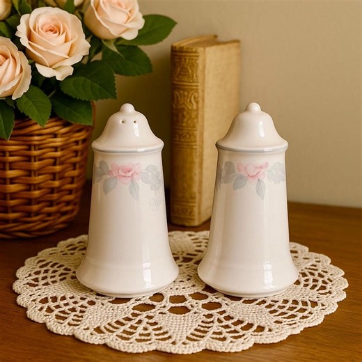 Vintage Pfaltzgraff Salt and Pepper Shakers - Floral Pink & Gray Stoneware - Etsy