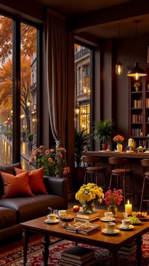 Quiet Autumn Coffee House Escape 🍂 Soft Piano Jazz & Rain Sounds for Relaxation